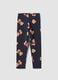 Blue stretch organic cotton leggings with teddy bear print for girls_0