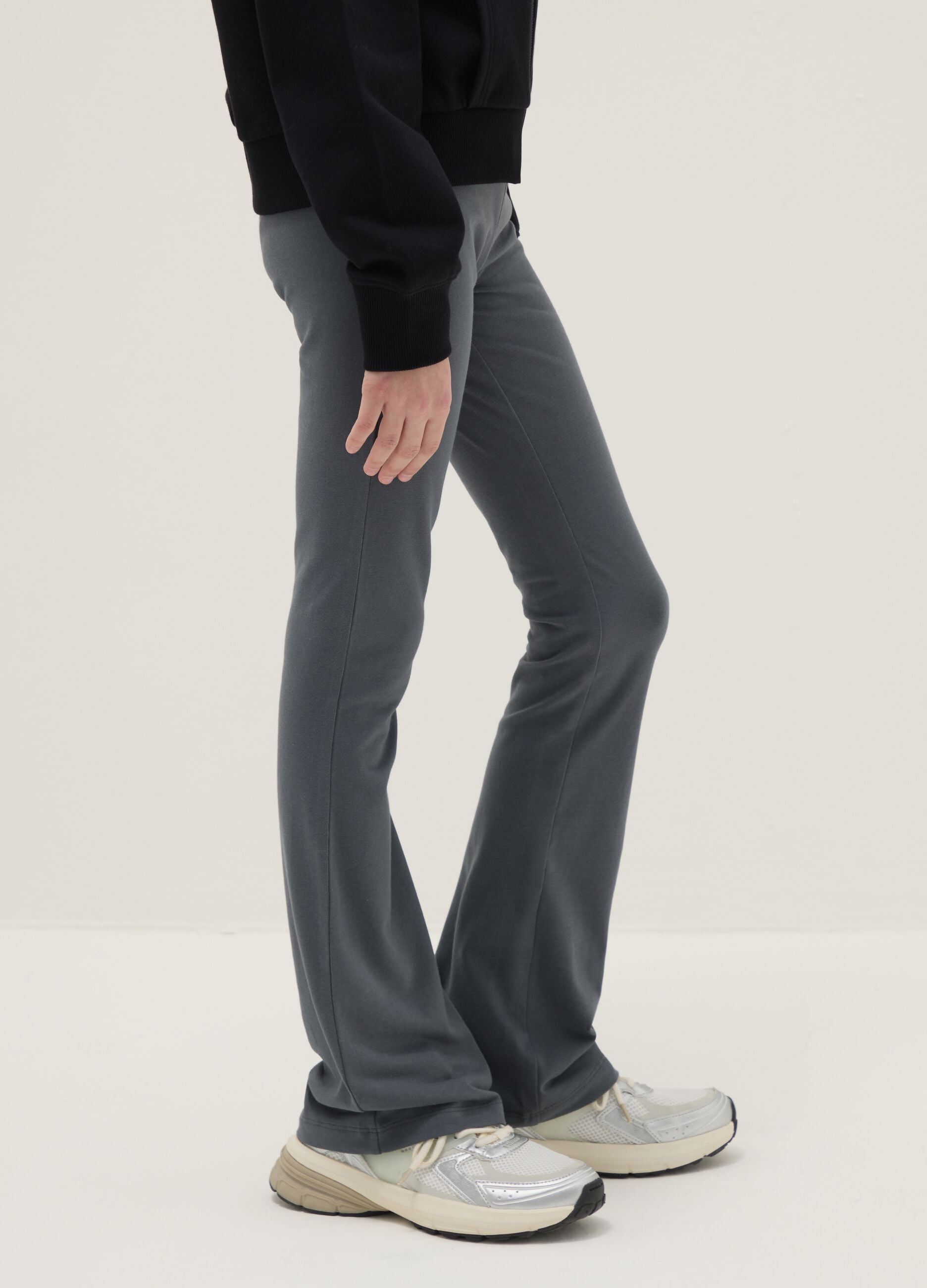 Girls' grey stretch cotton flare leggings