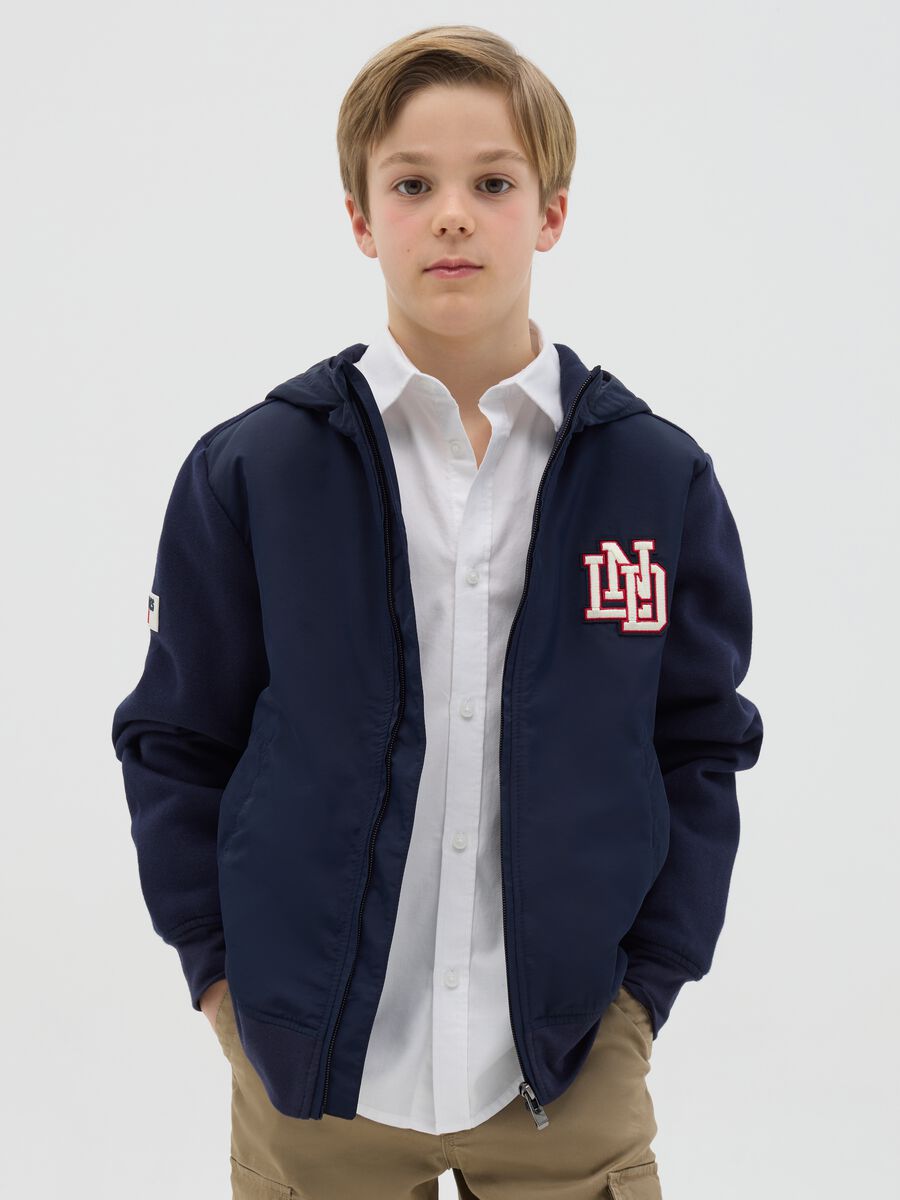 Full-zip quilted jacket with "LND" embroidery_0