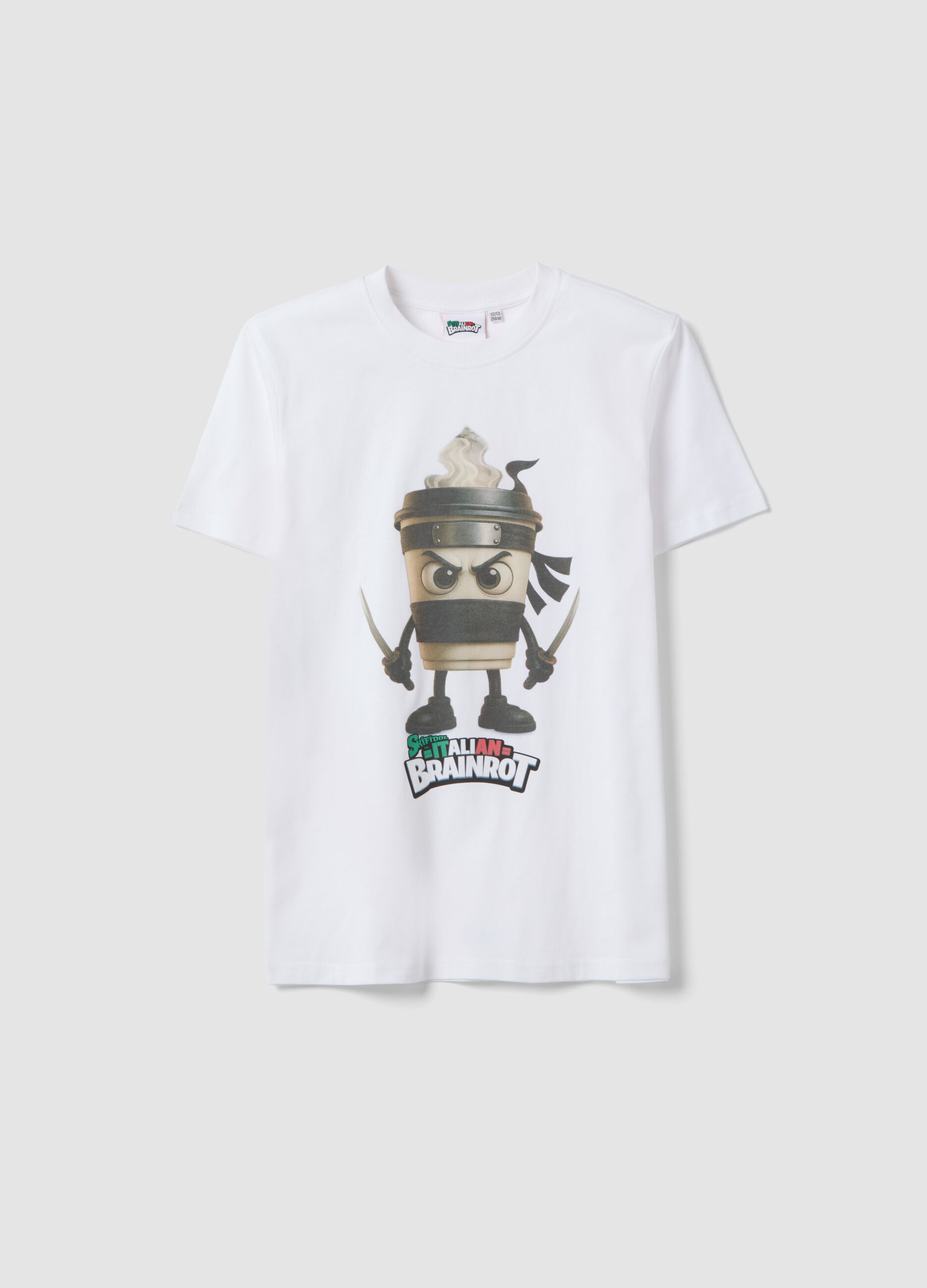 Boys' regular fit white pure cotton T-shirt with prints