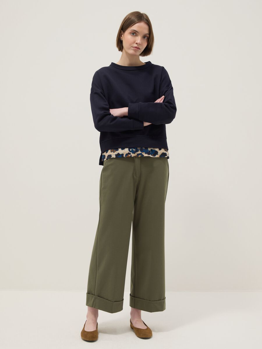 Green stretchy cotton blend wide leg trousers regular fit_0