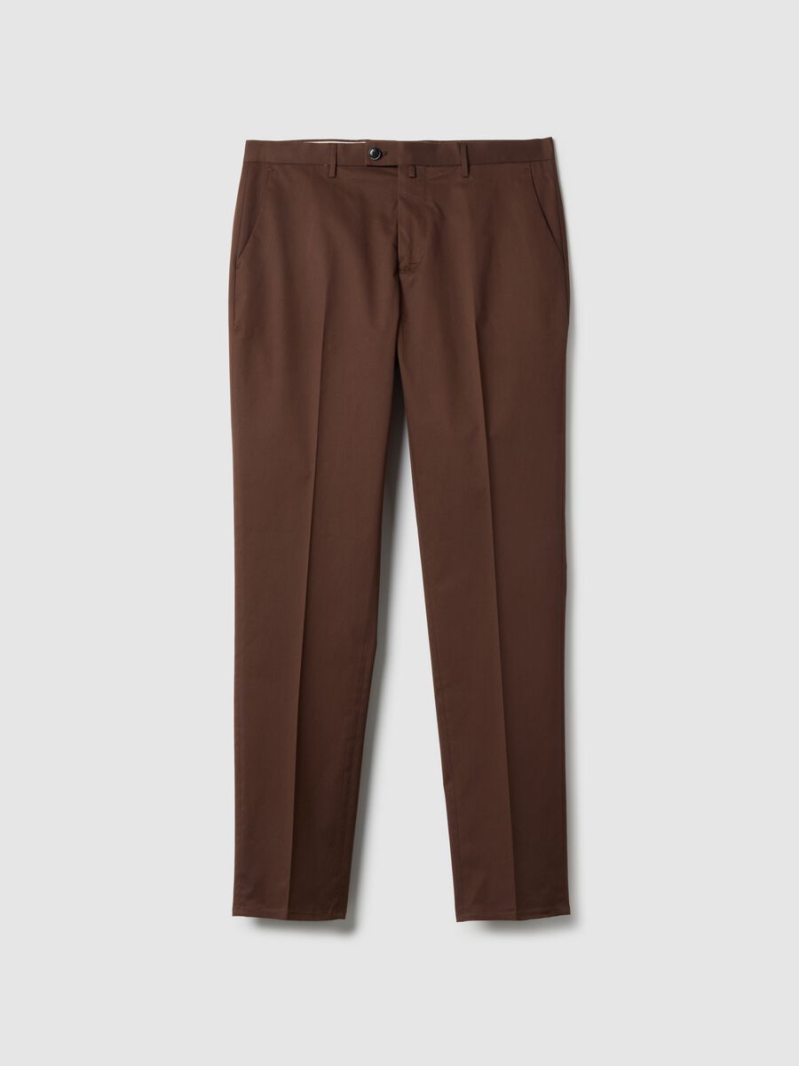 Brown regular fit stretch cotton trousers_4
