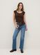Brown cotton blend slim fit T-shirt with perforated design_1
