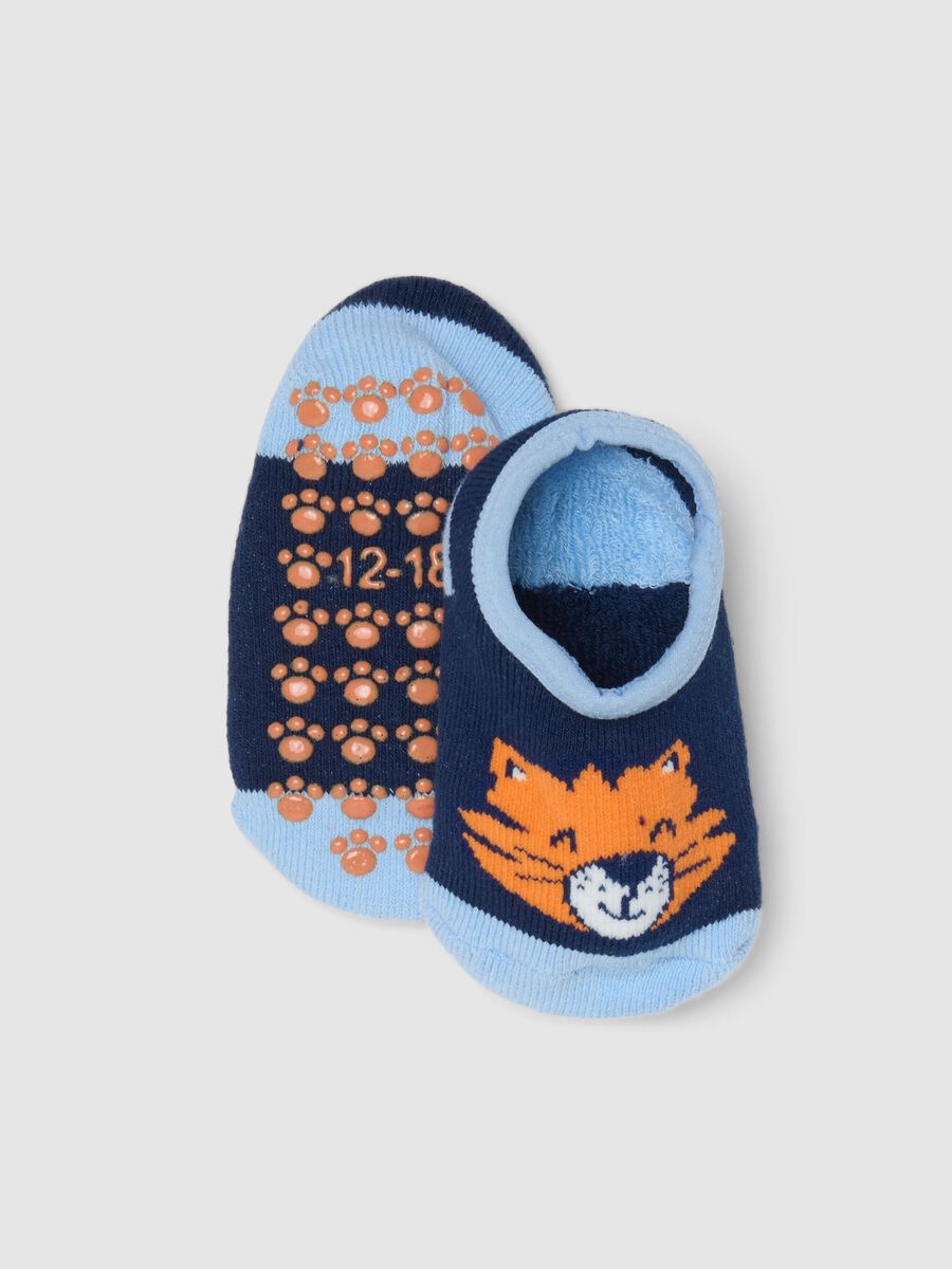 Multicoloured cotton blend non-slip baby socks featuring a tiger_0