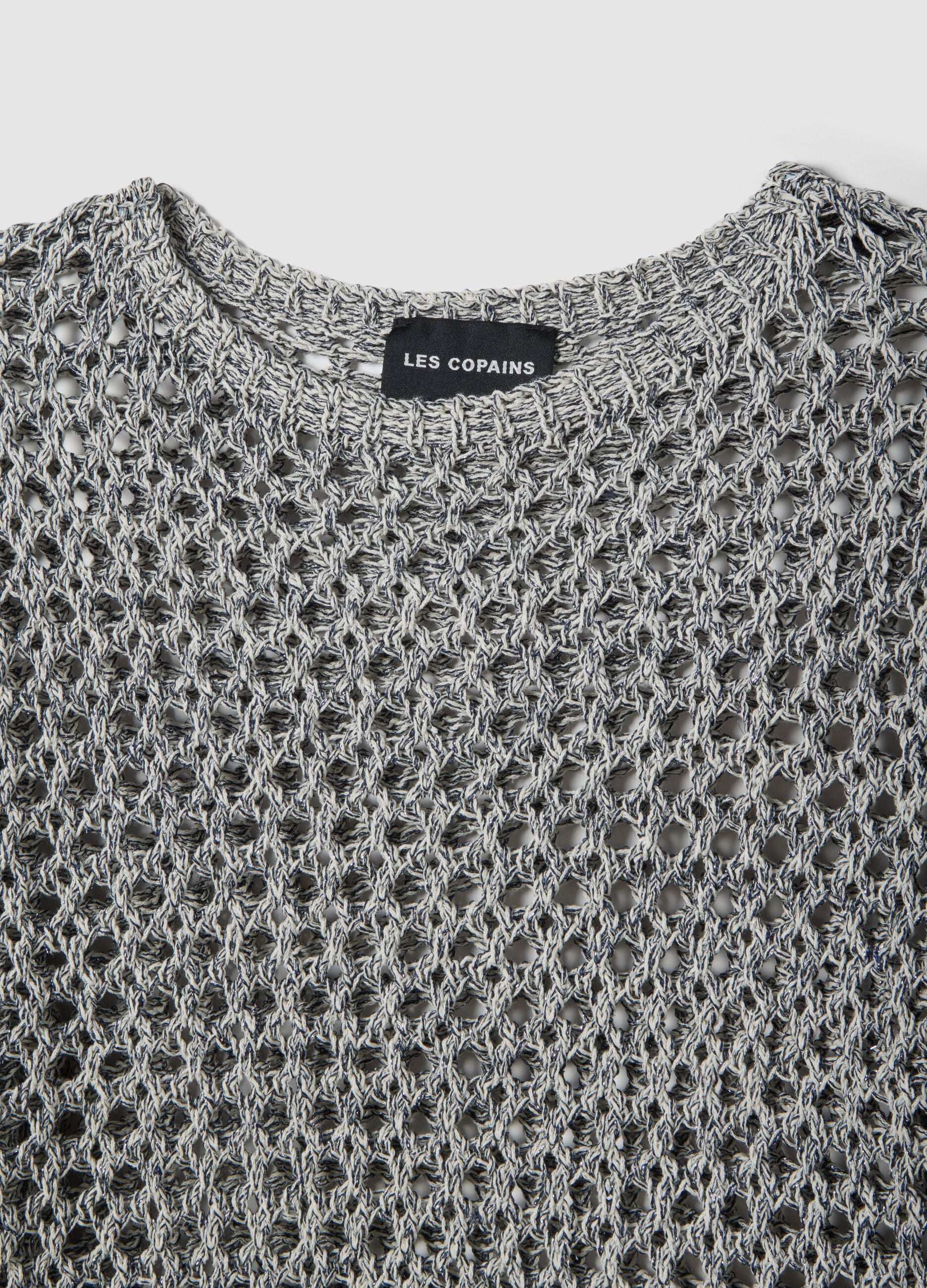Grey cotton blend jumper with mesh pattern