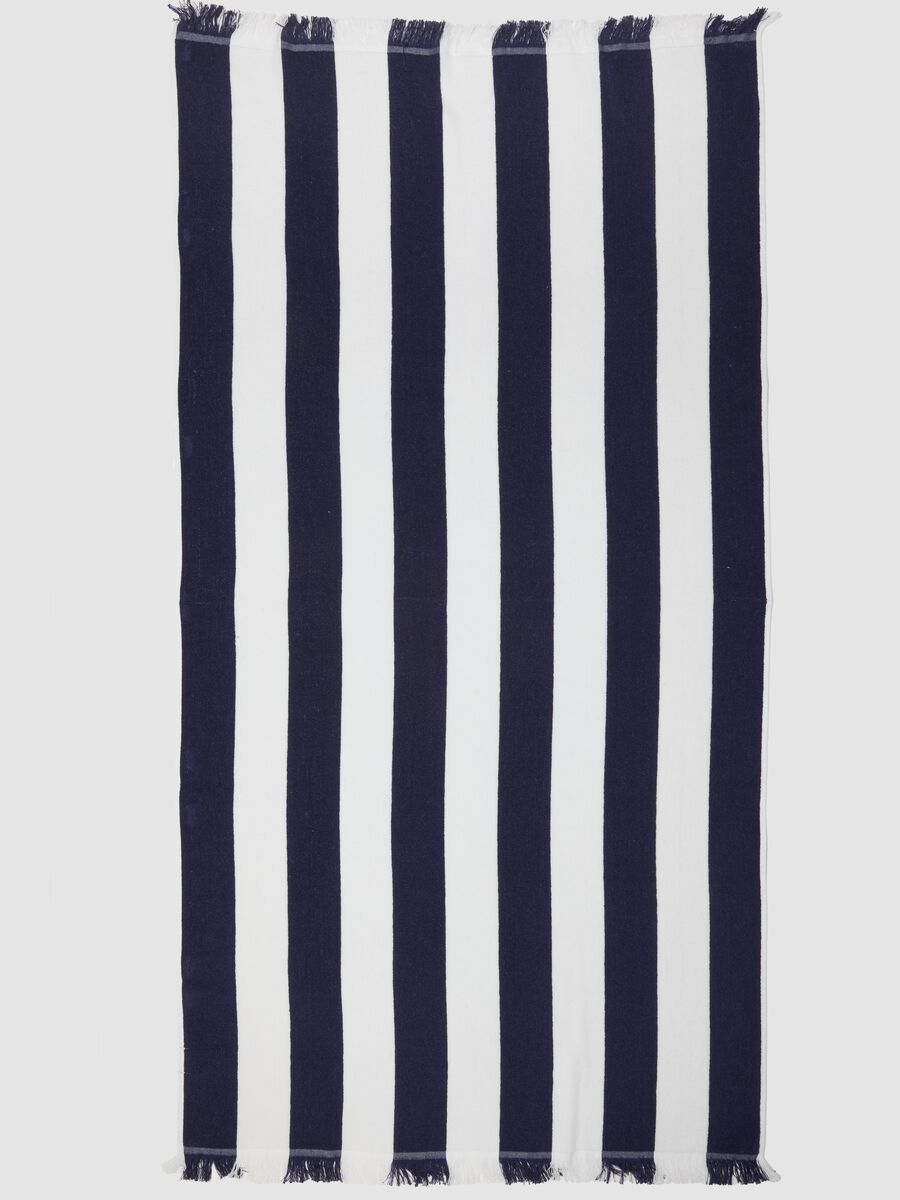Blue and white pure cotton beach towel with fringes_2