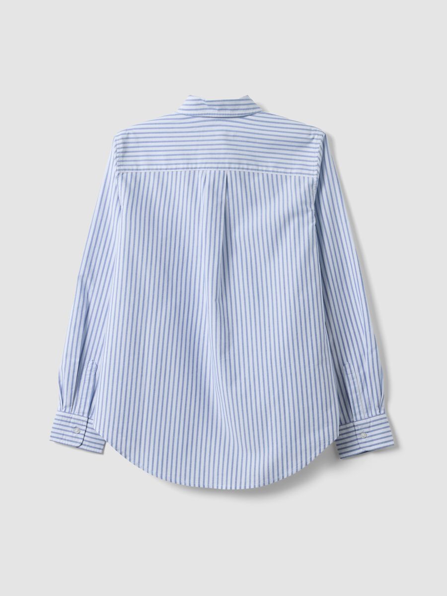 Light blue Oxford shirt with white stripes in pure cotton, comfort fit_1