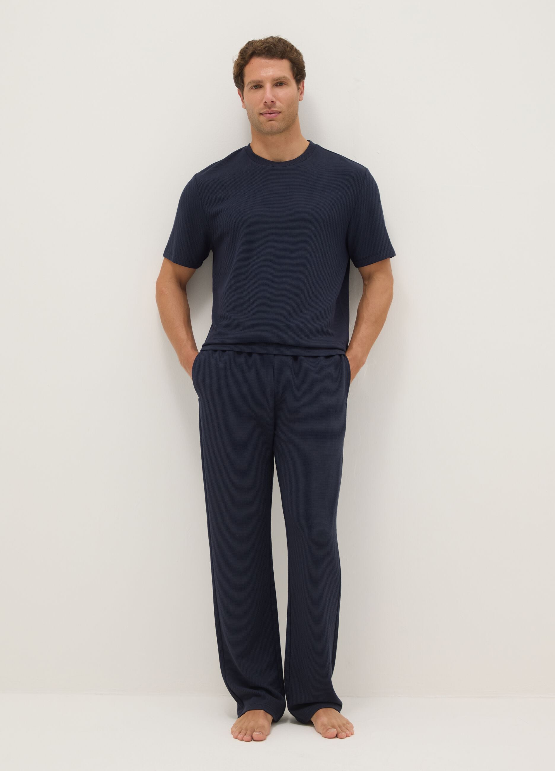 Blue viscose blend pajama T-shirt with regular fit