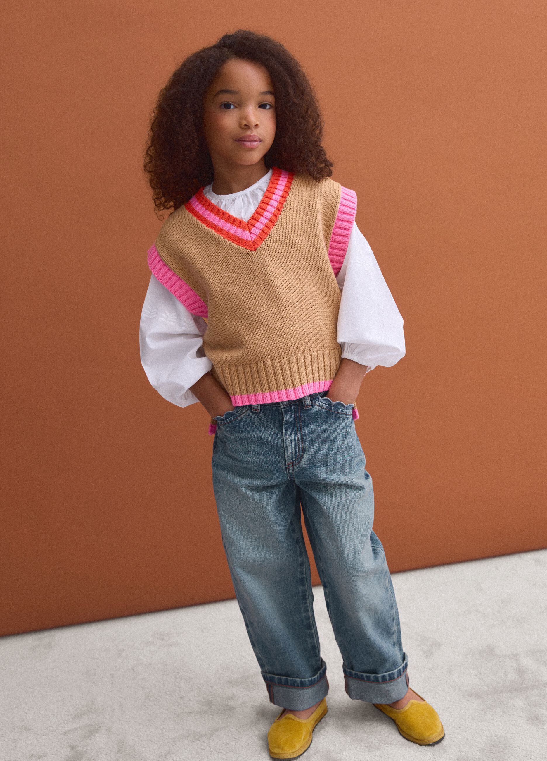 Blue pure cotton straight-fit jeans with belt loops for girls