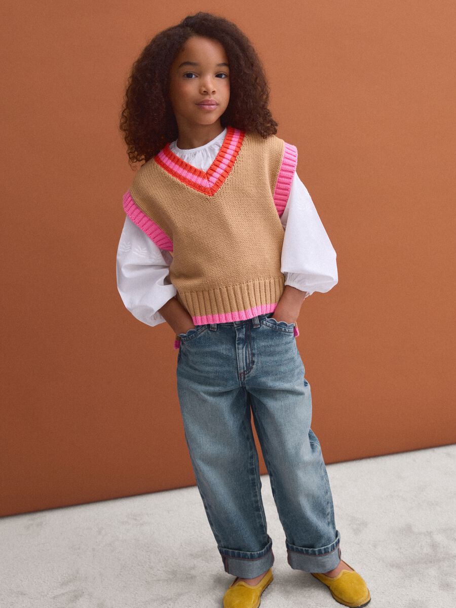 Blue pure cotton straight-fit jeans with belt loops for girls_1