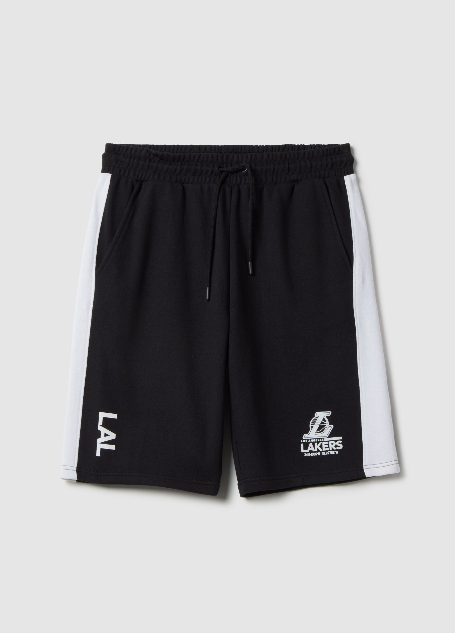 Black cotton blend regular fit sports shorts with Lakers logo