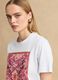 T-shirt bianca in puro cotone con stampa ricamata floreale_0