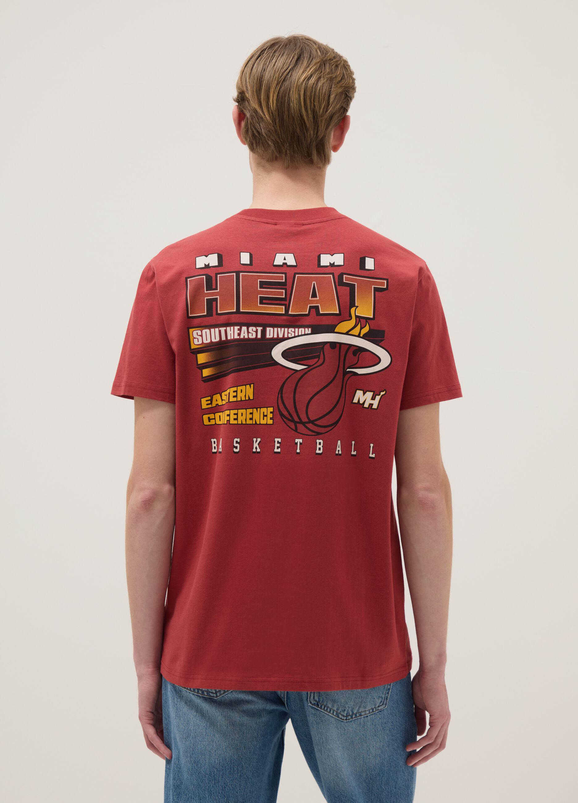 Red pure cotton regular fit T-shirt with Miami Heat print