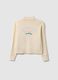 Beige cotton blend woven cardigan for girls with oversized fit_4