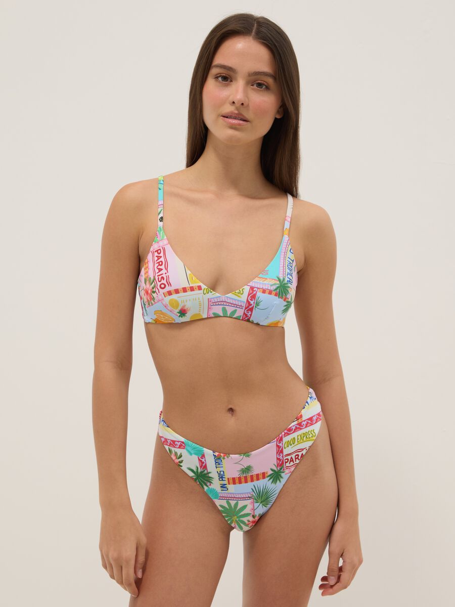 Multicolour stretch-fabric bikini top_1