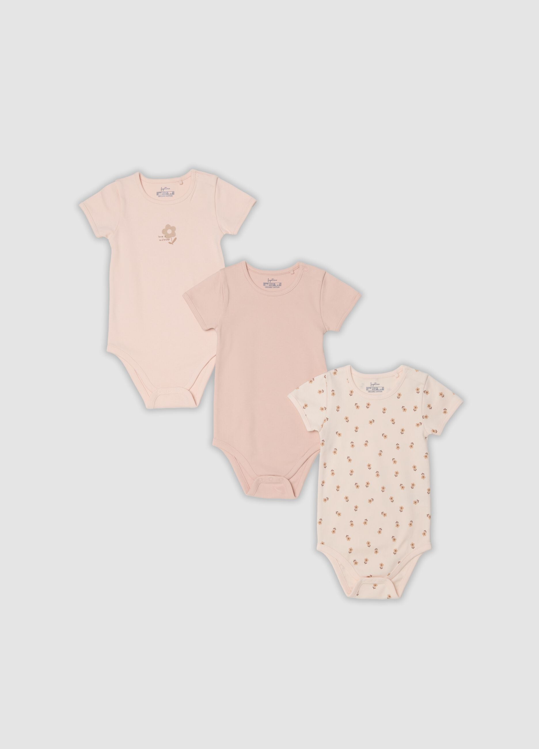 3-pack of multicolour organic cotton bodysuits with print for baby girl