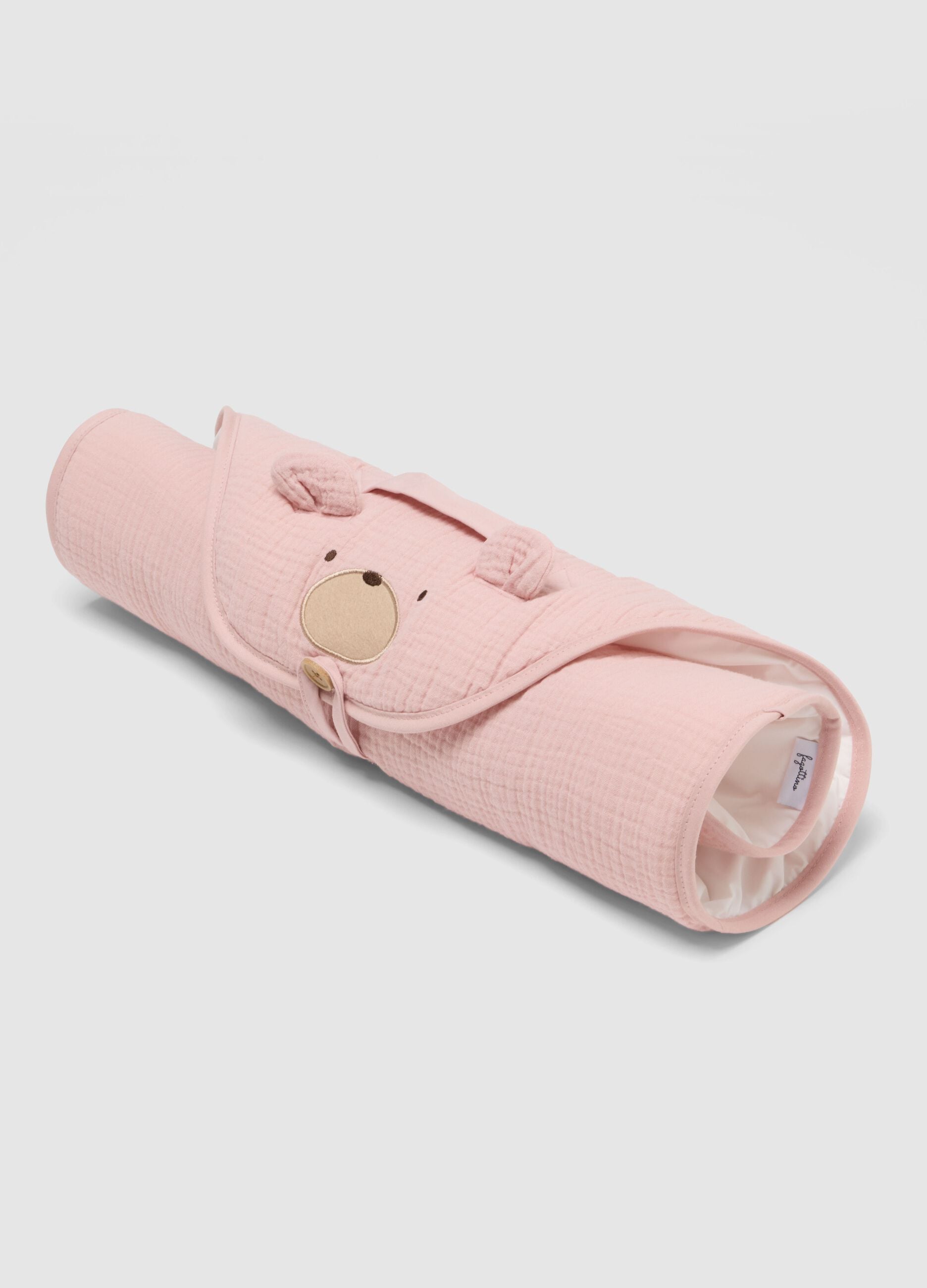 Pink 100% cotton baby changing mat with teddy bear design