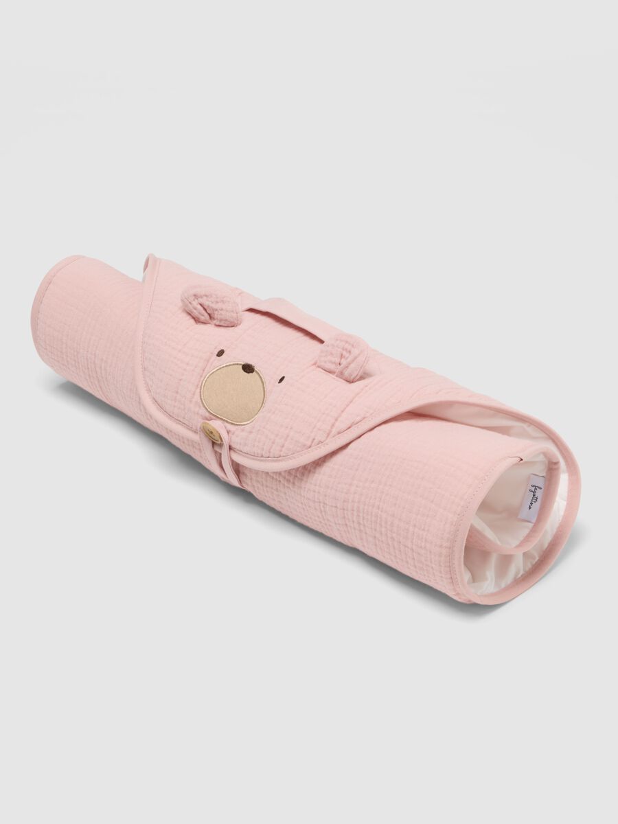 Pink 100% cotton baby changing mat with teddy bear design_0