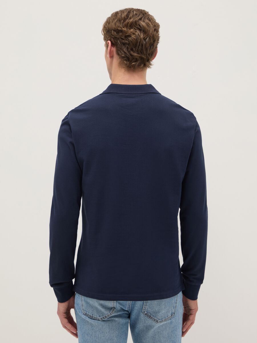 Long-sleeve blue polo shirt in pure cotton regular fit_2