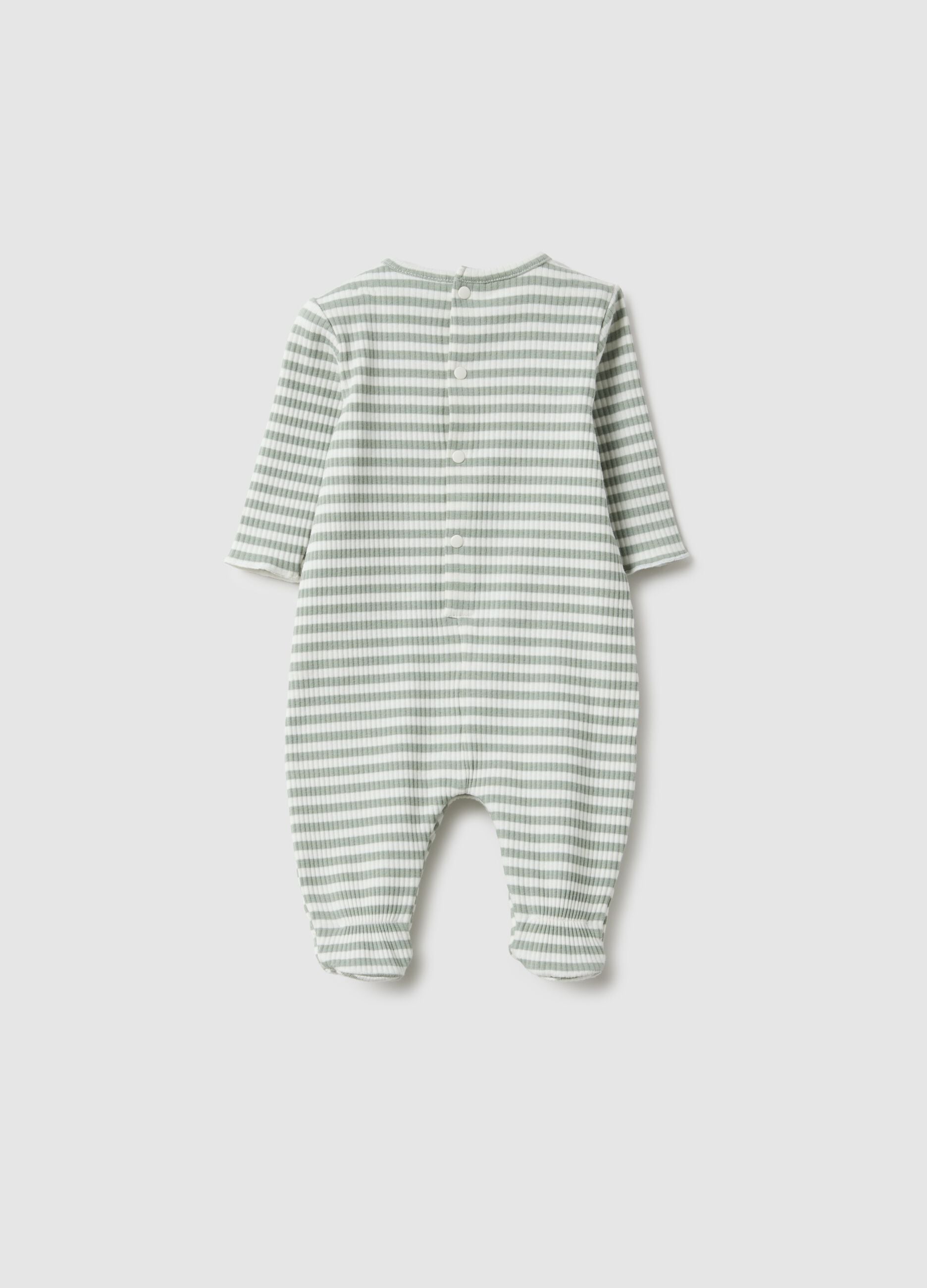 Newborn Long Cotton Blend Playsuit with Multicolour Stripes, Regular Fit