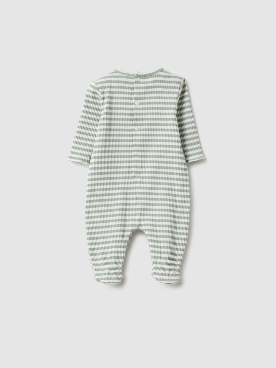 Newborn Long Cotton Blend Playsuit with Multicolour Stripes, Regular Fit_1
