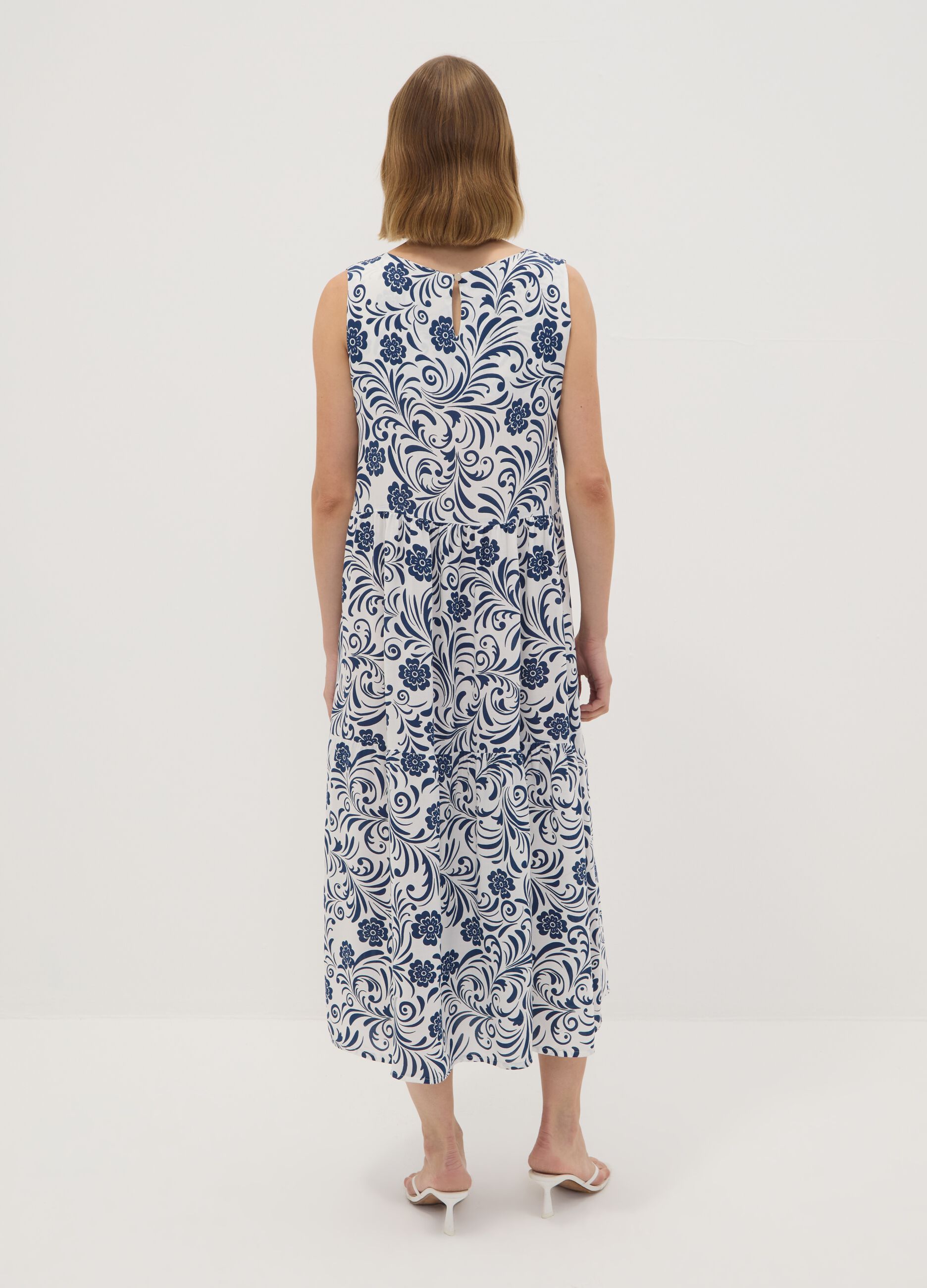Blue pure viscose dress with floral print, regular fit
