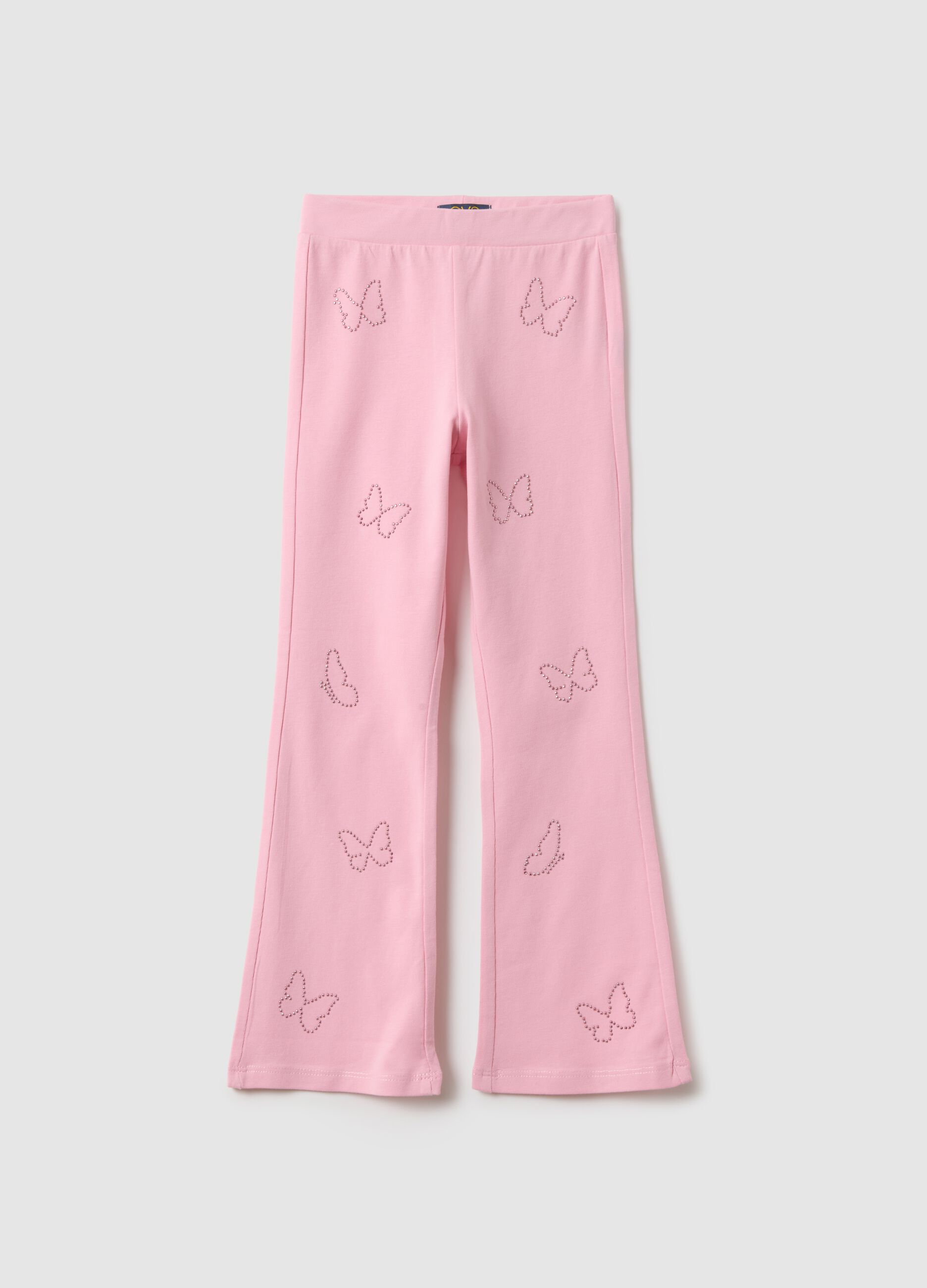 Pink stretch cotton slim fit leggings for girls with decorations