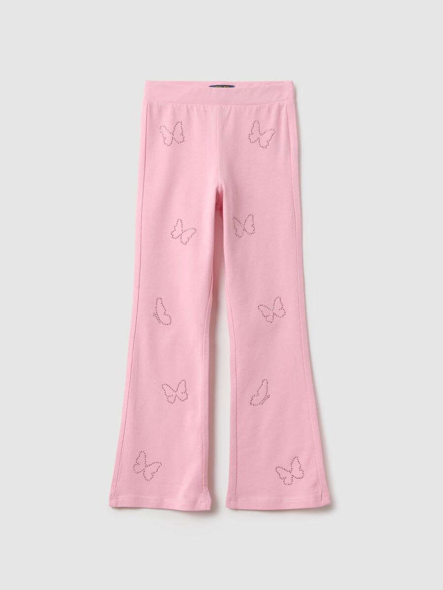 Pink stretch cotton slim fit leggings for girls with decorations_0
