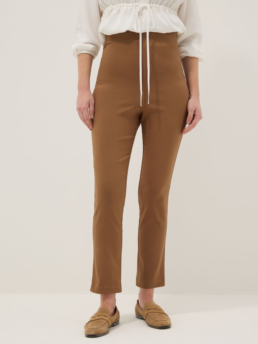 Brown Slim Maternity Trousers in Stretch Viscose_1