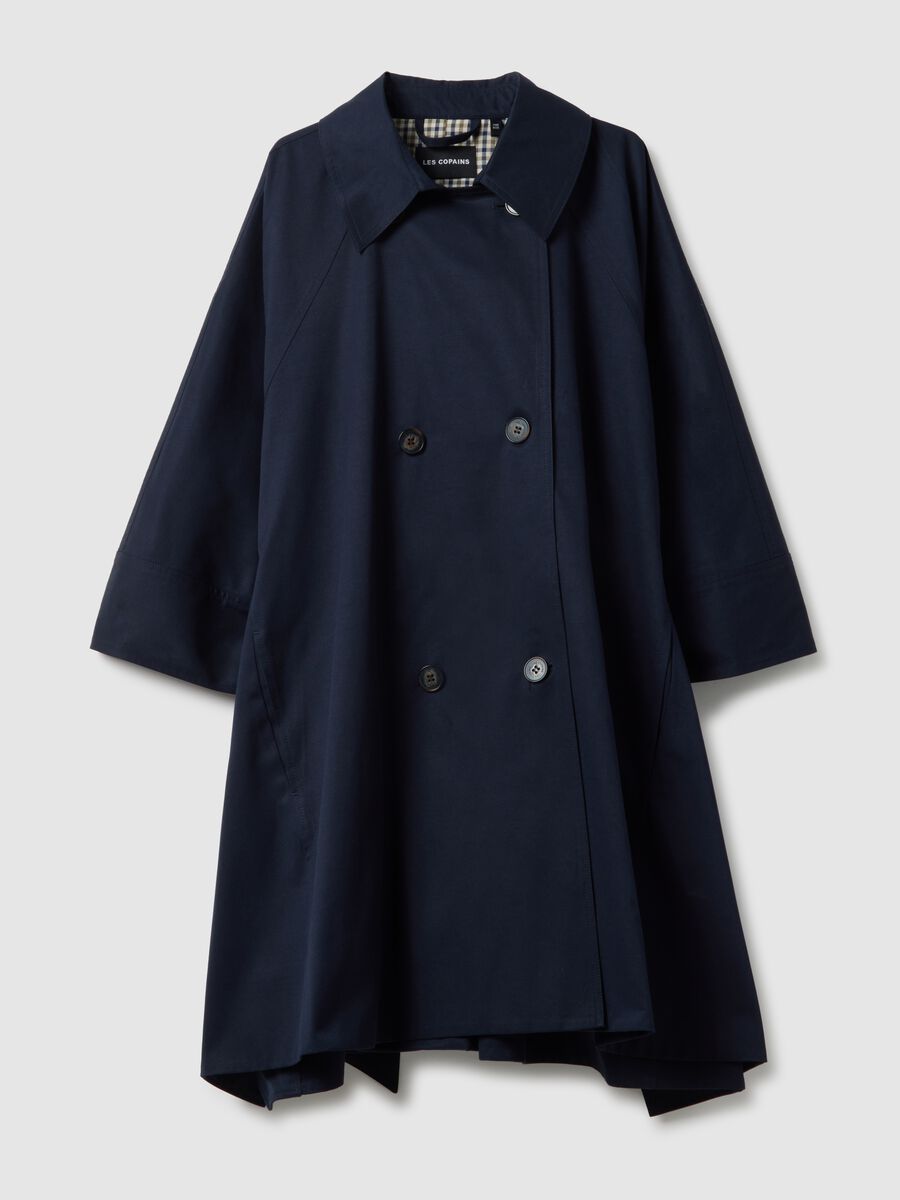 Cappotto lungo in misto cotone blu oversize fit_4