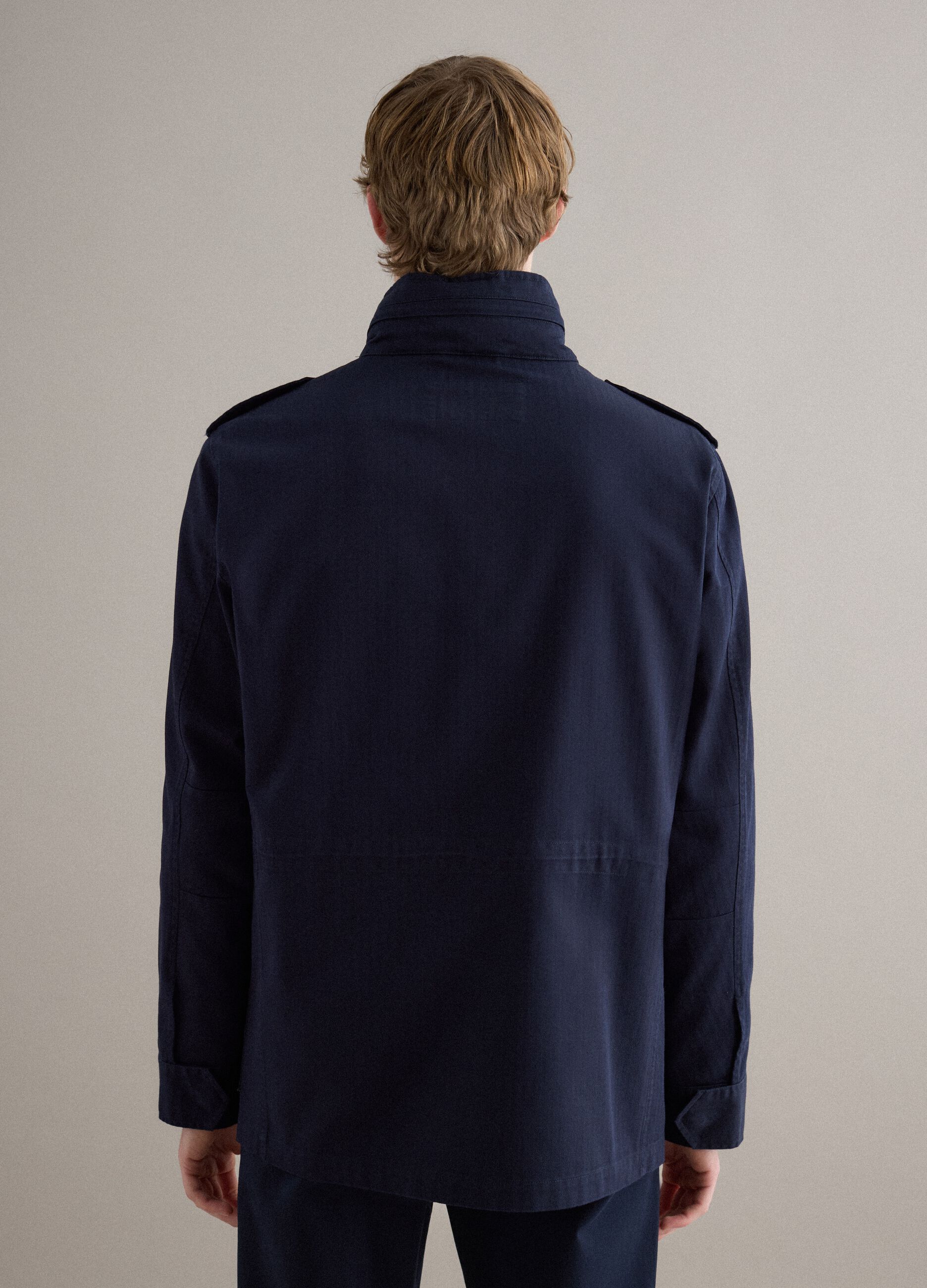 Blue cotton parka jacket regular fit with pockets and zip