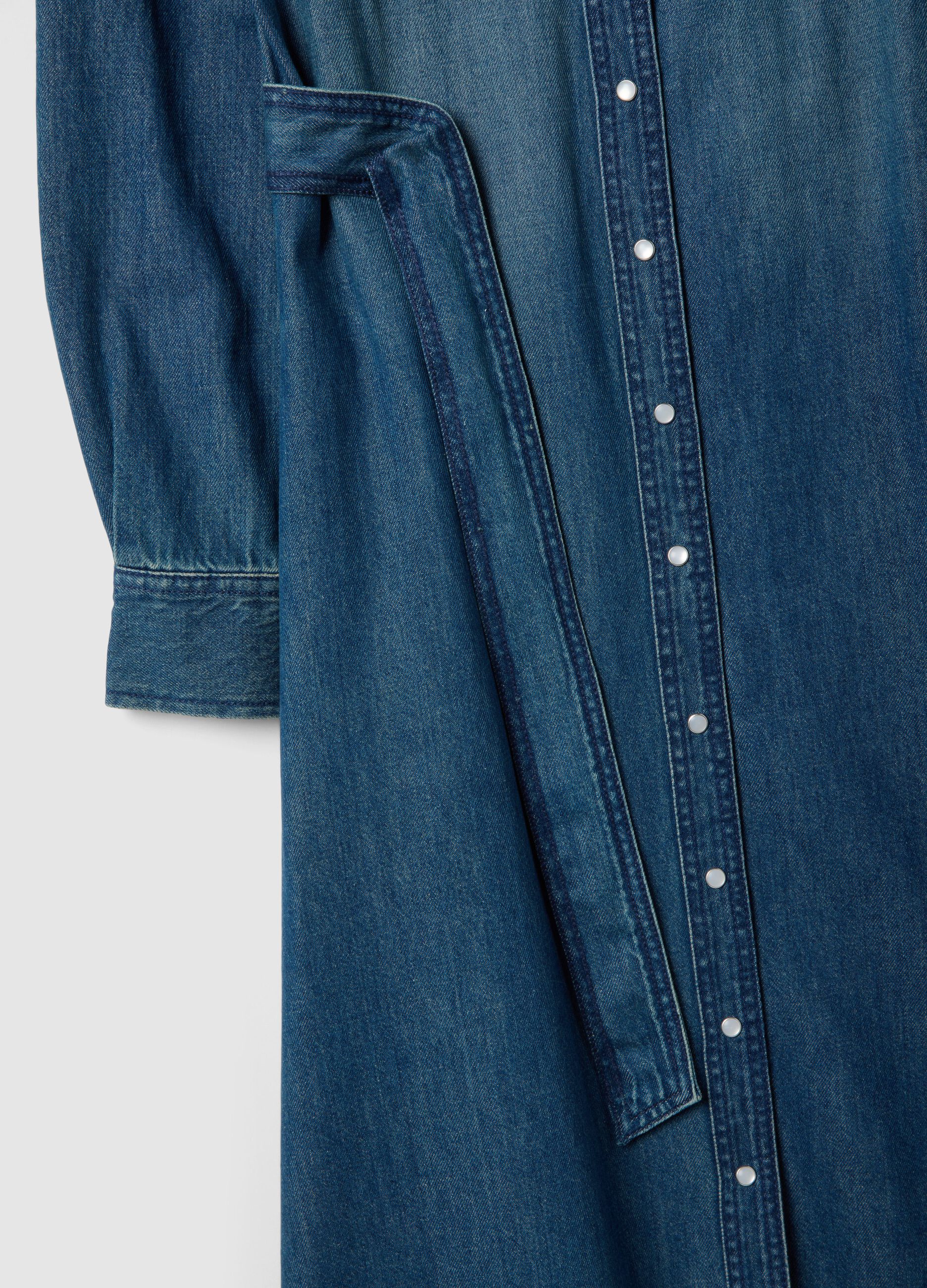 Long dress in pure blue denim cotton regular fit
