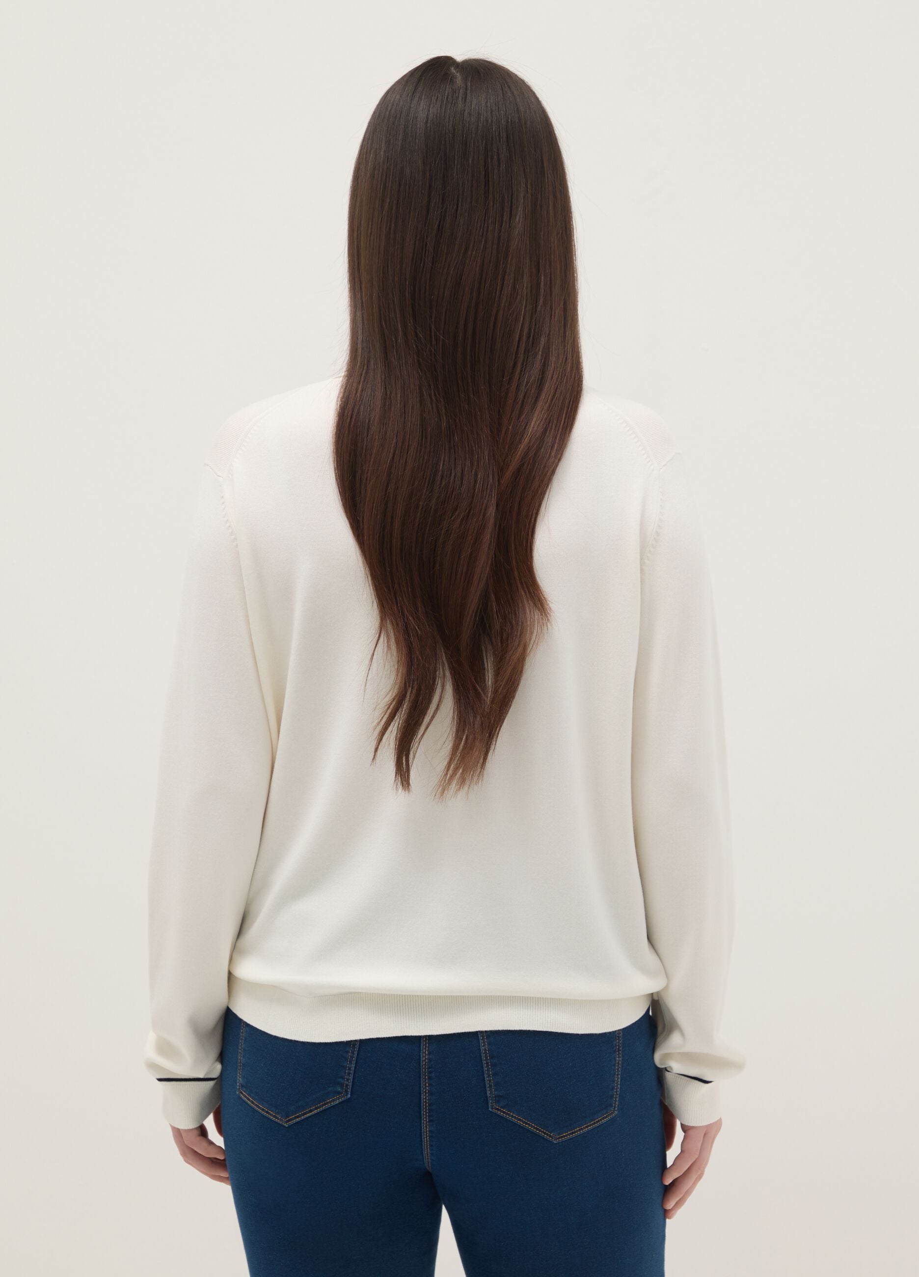 White viscose blend sweater with regular fit polo collar