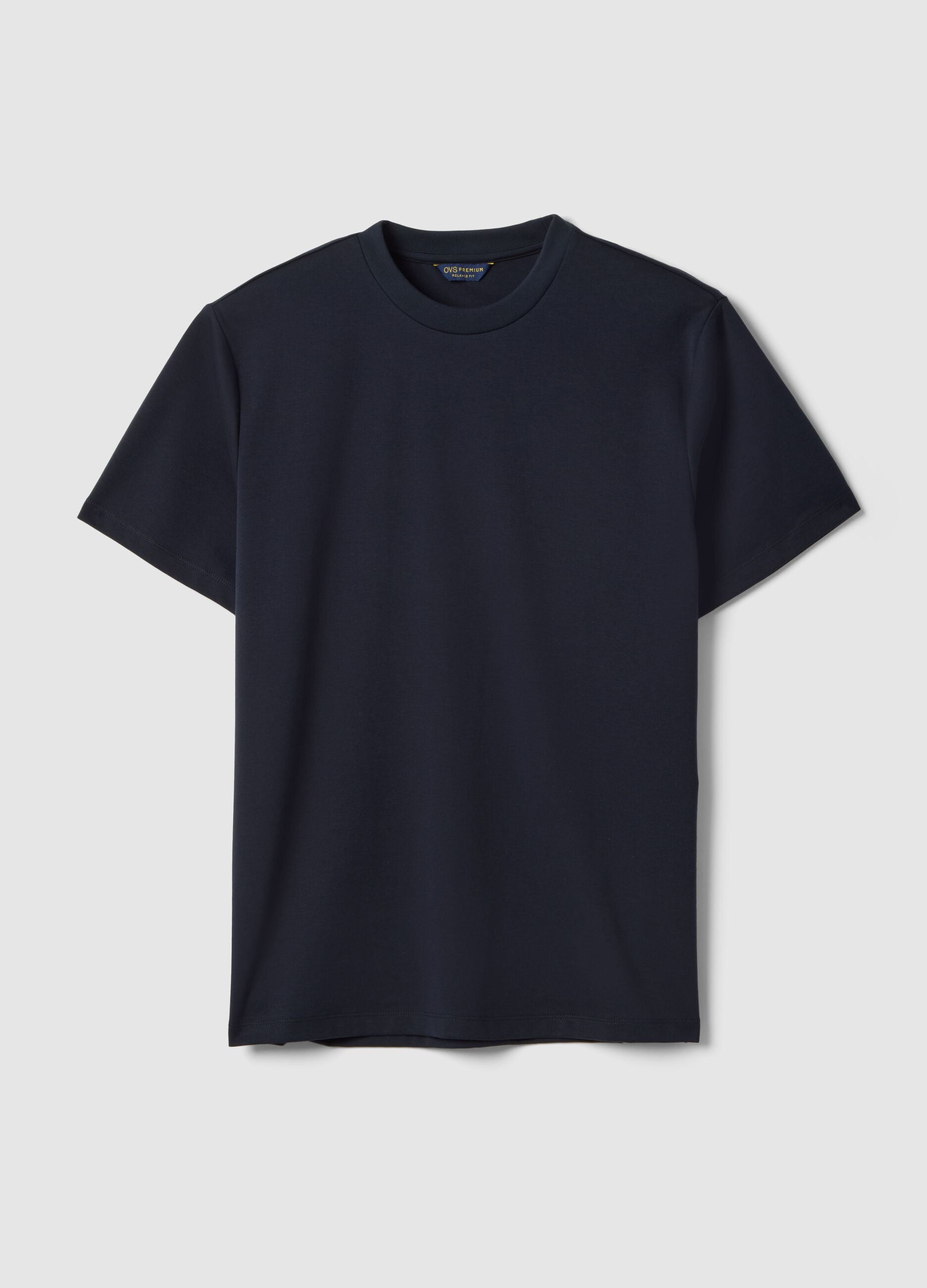 Blue pure cotton crew neck T-shirt, regular fit