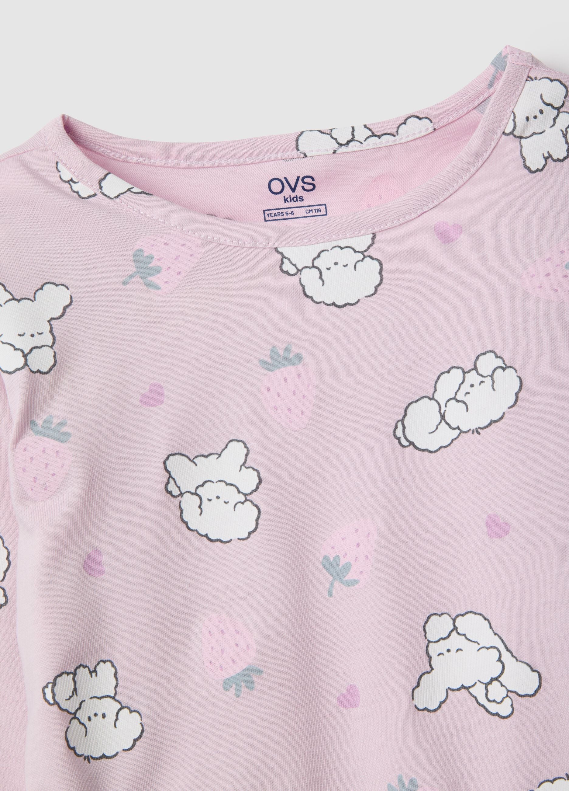 Pink pure cotton regular fit pyjamas with prints for girls