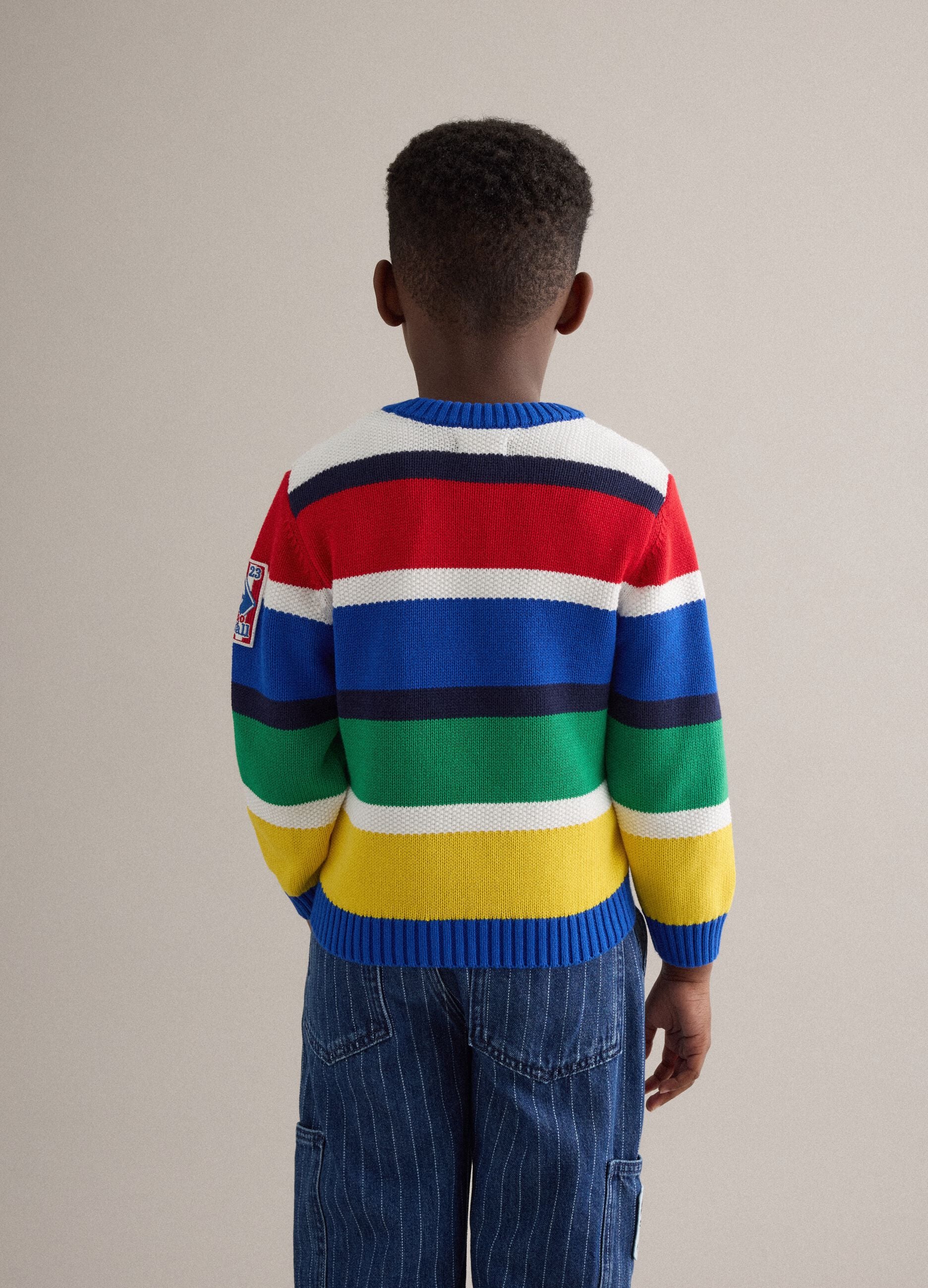 Multicolour striped pure cotton sweater for children regular fit