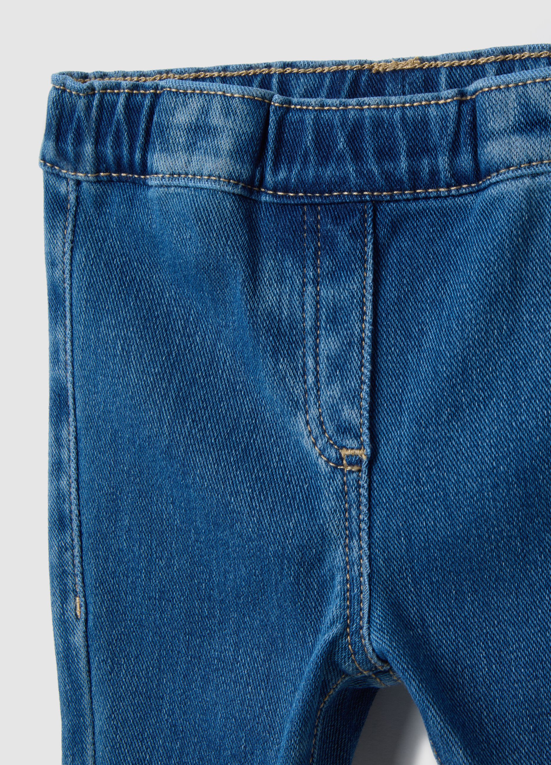 Blue Cotton Blend Slim Fit Jeggings for Baby Girl