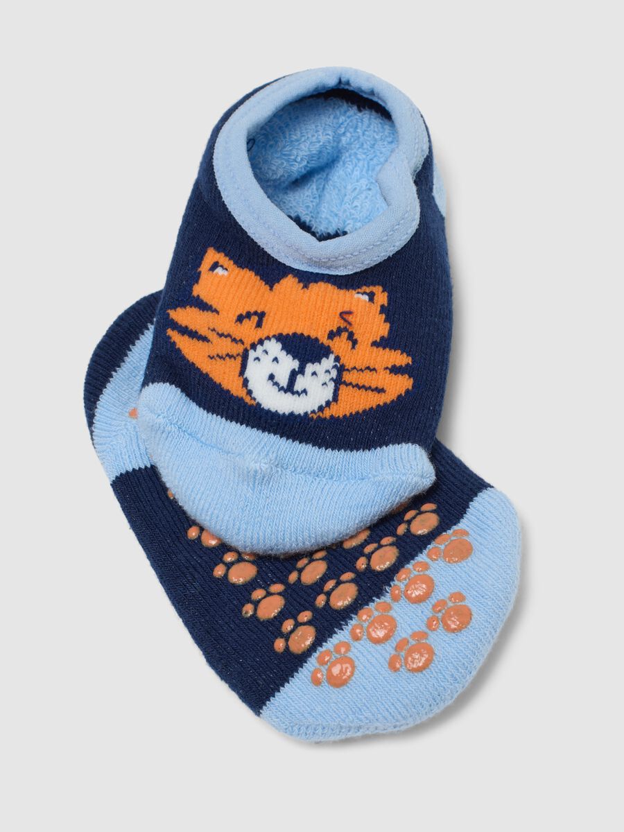 Multicoloured cotton blend non-slip baby socks featuring a tiger_2