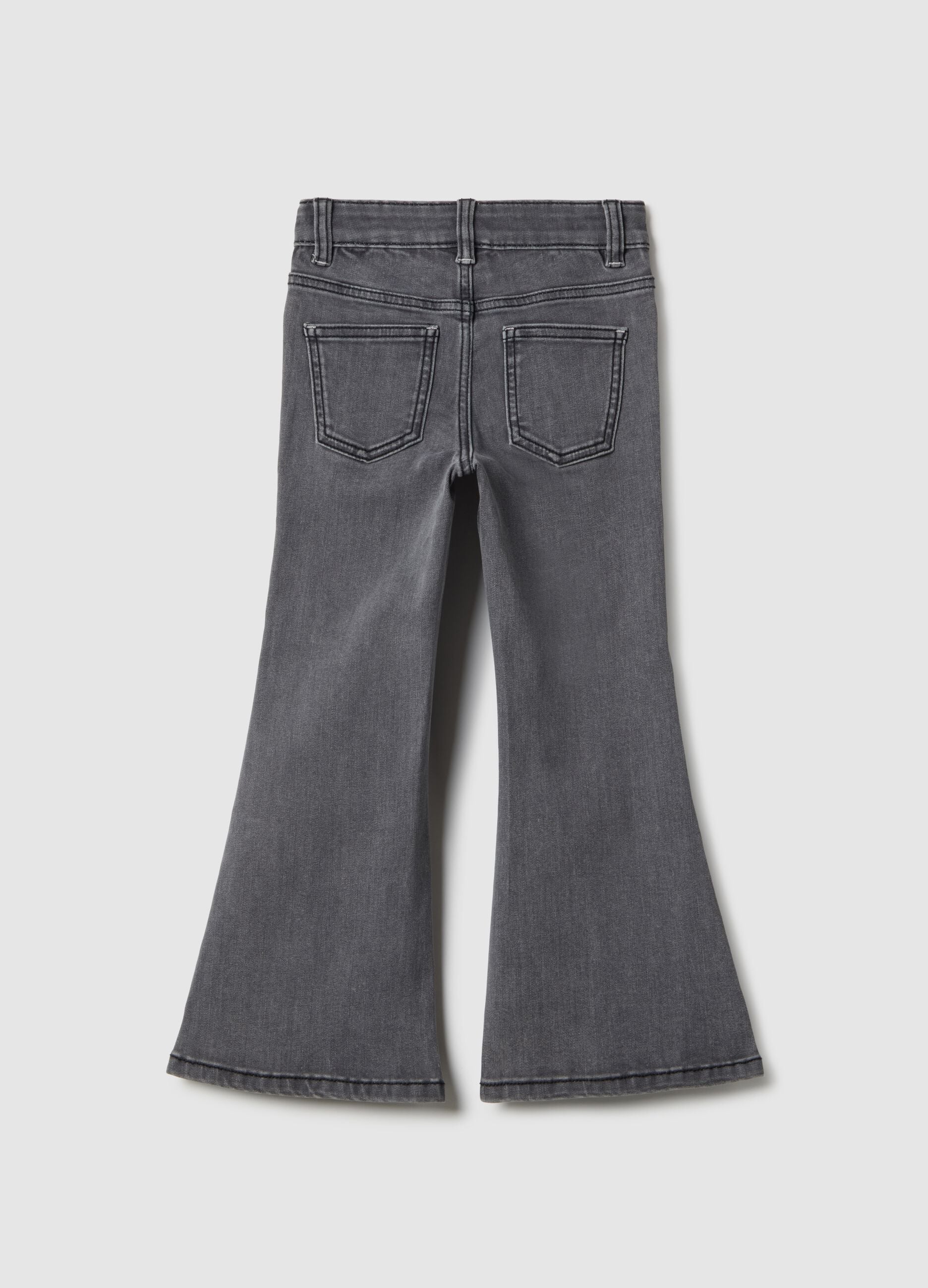 Grey cotton blend flare jeans for girls with Minnie prints