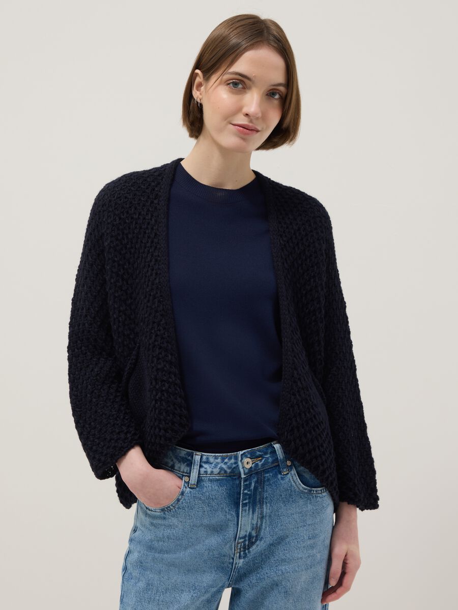 Regular fit blue woven knit cardigan_1
