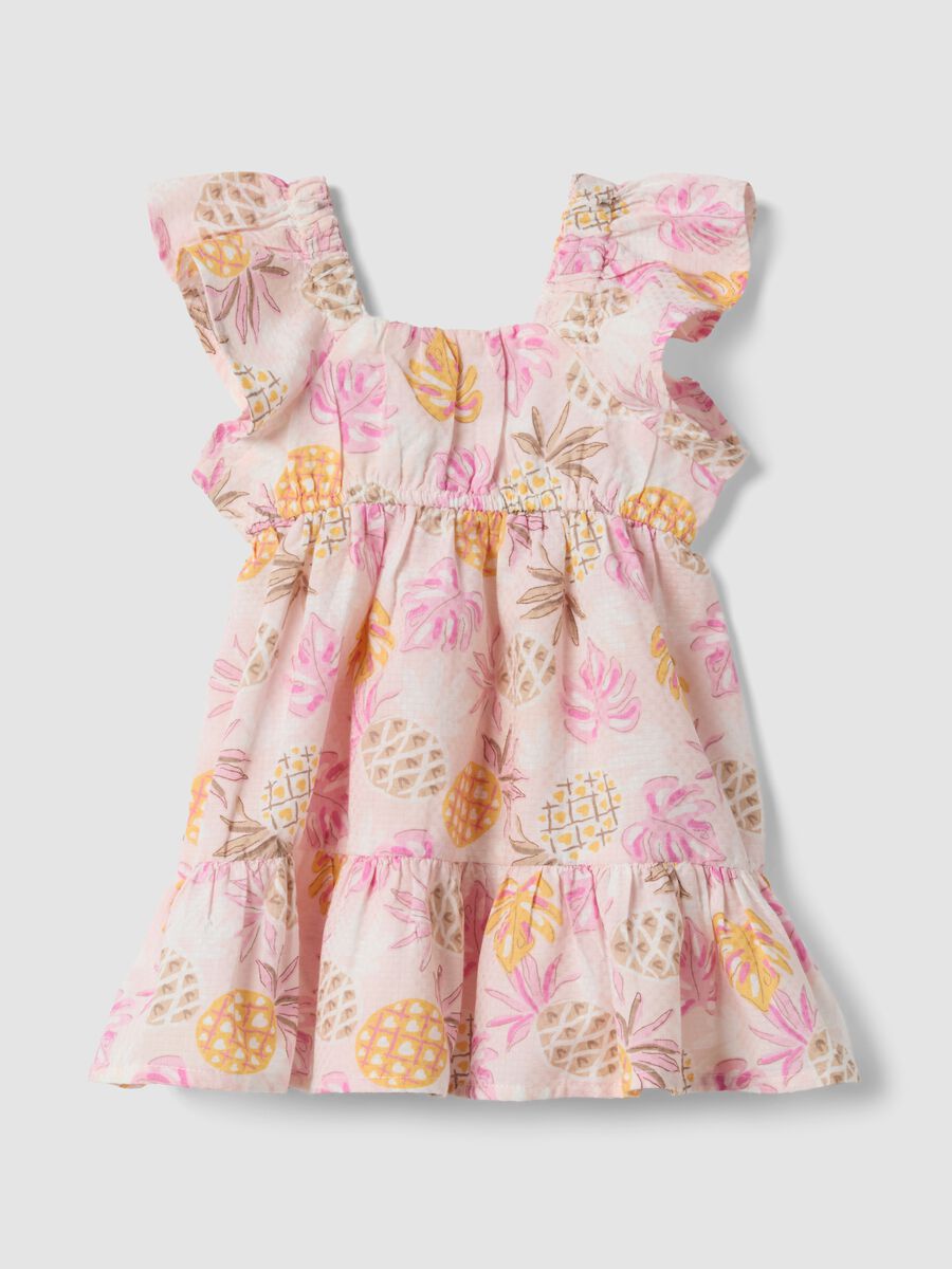Abito rosa in puro cotone con stampa tropicale_0