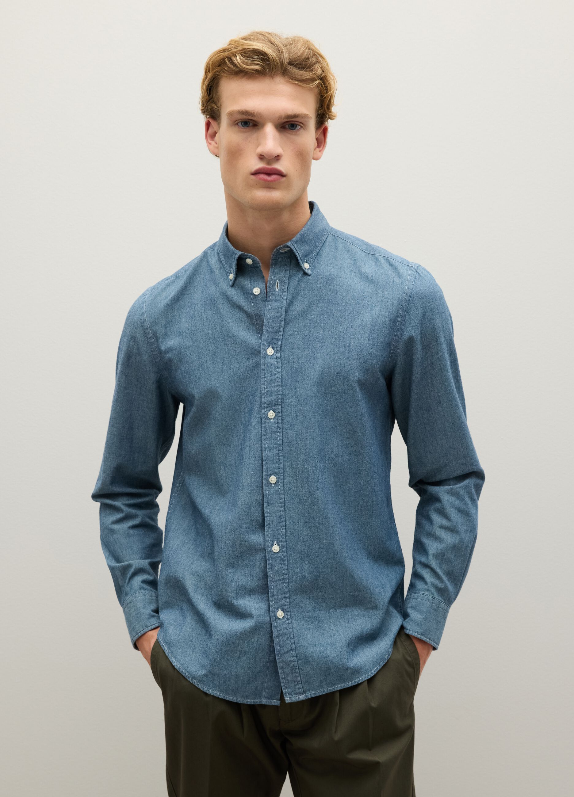 Regular-fit shirt in chambray cotton