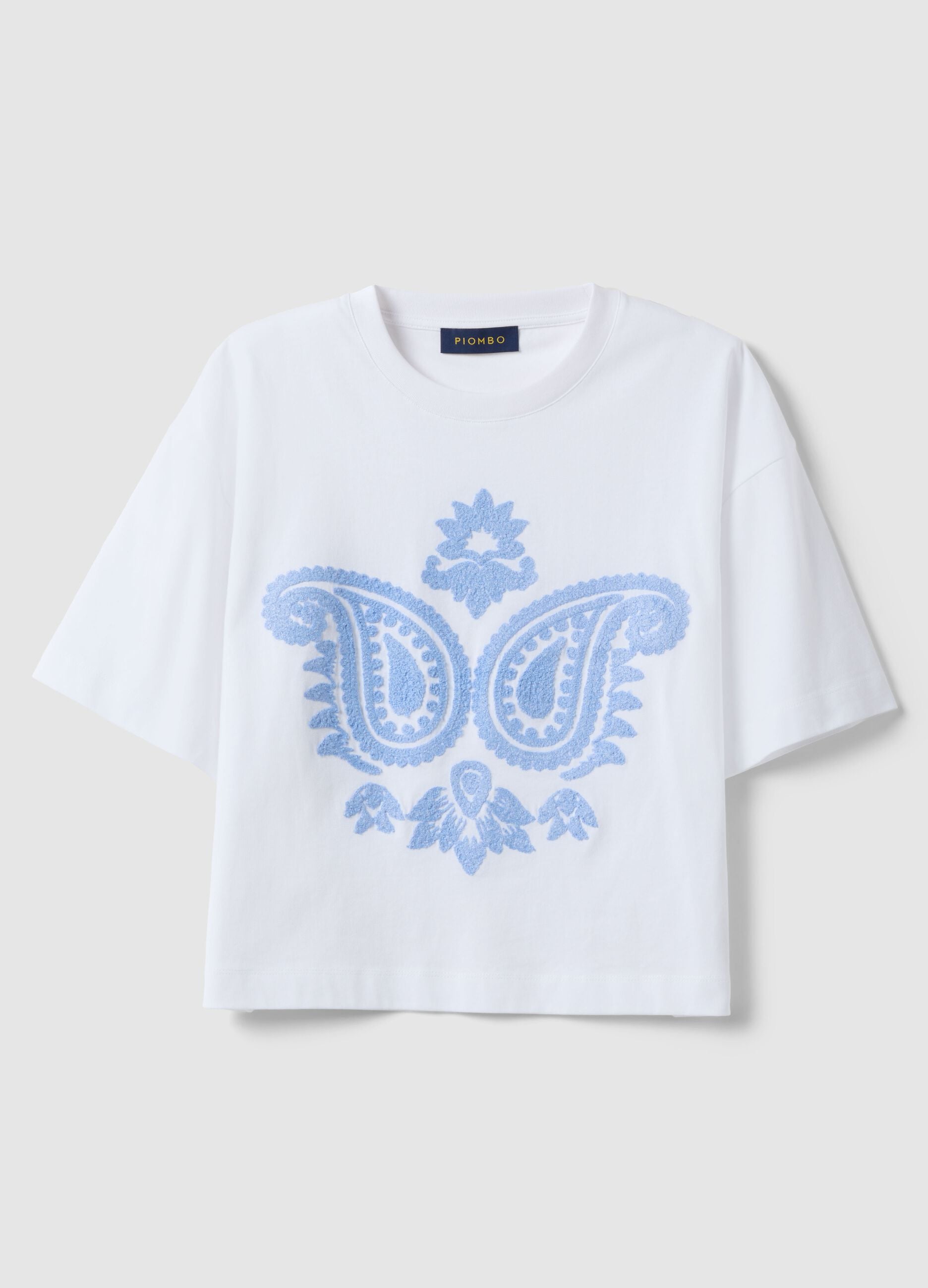 White pure cotton T-shirt relaxed fit with paisley pattern