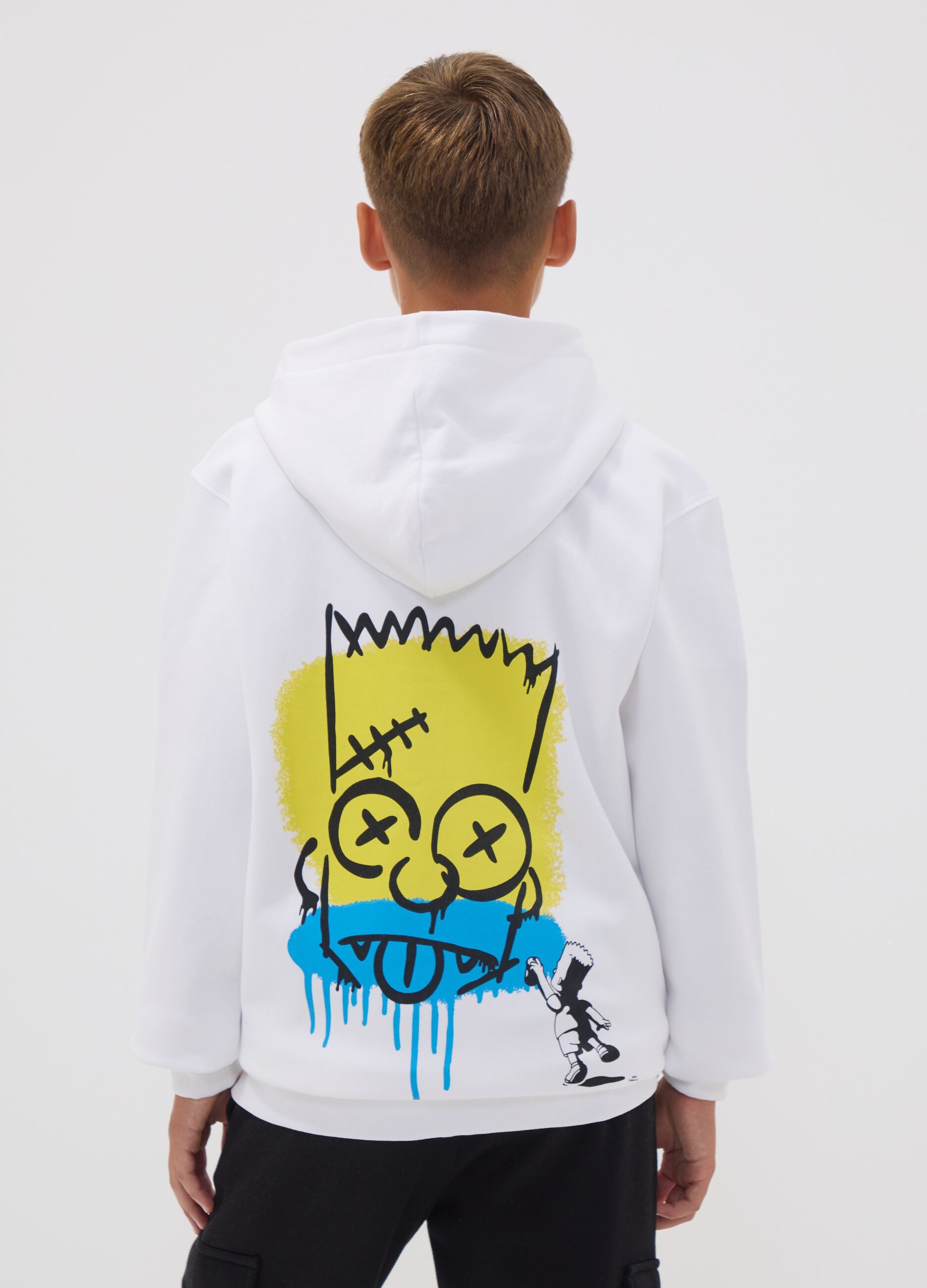 White pure-cotton hooded sweatshirt with Simpsons print for boys