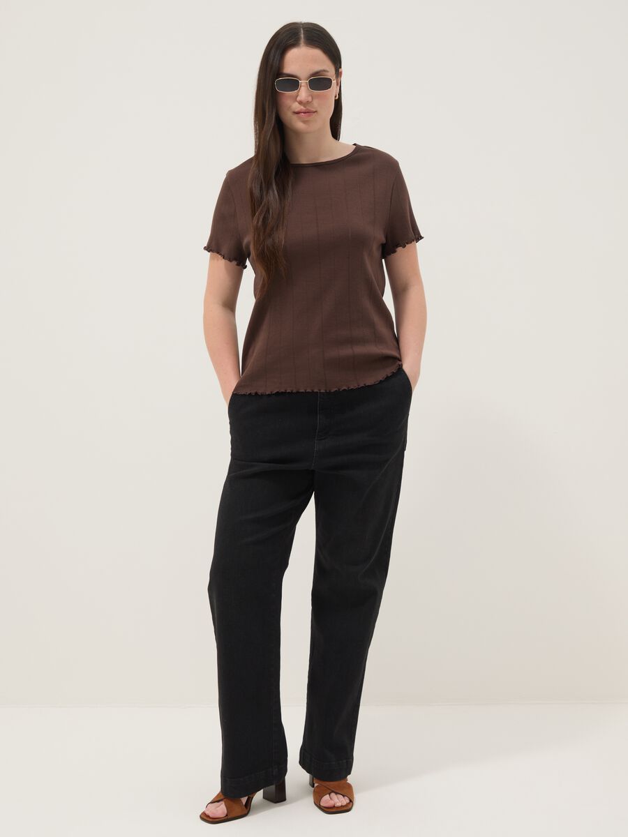 T-shirt in puro cotone marrone a righe regular fit_2