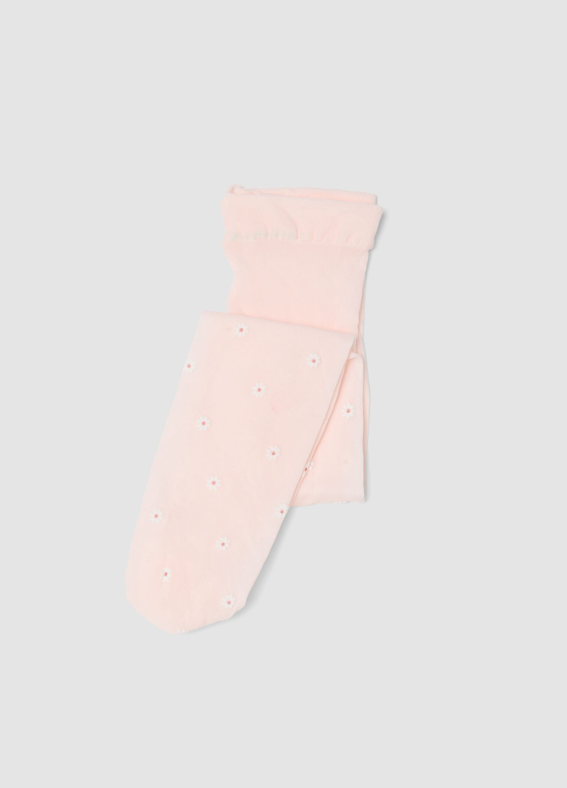 Pink Stretch Tights for Girls with Daisies