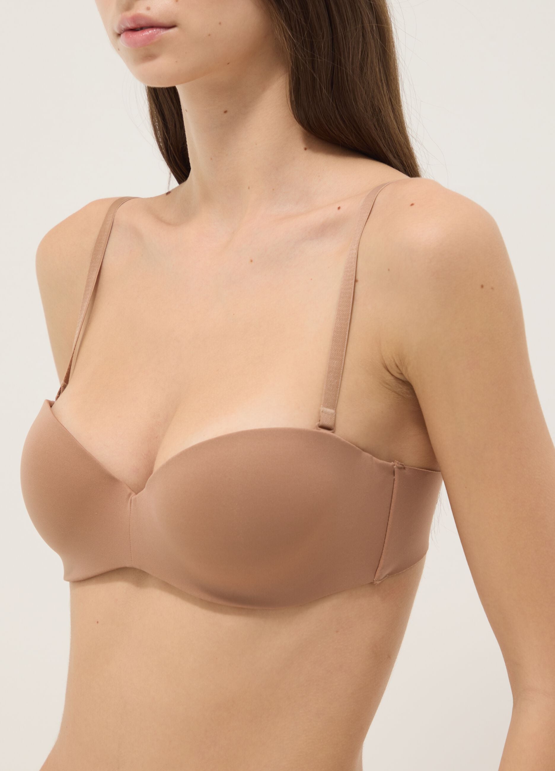 Beige balconette bra with removable padding