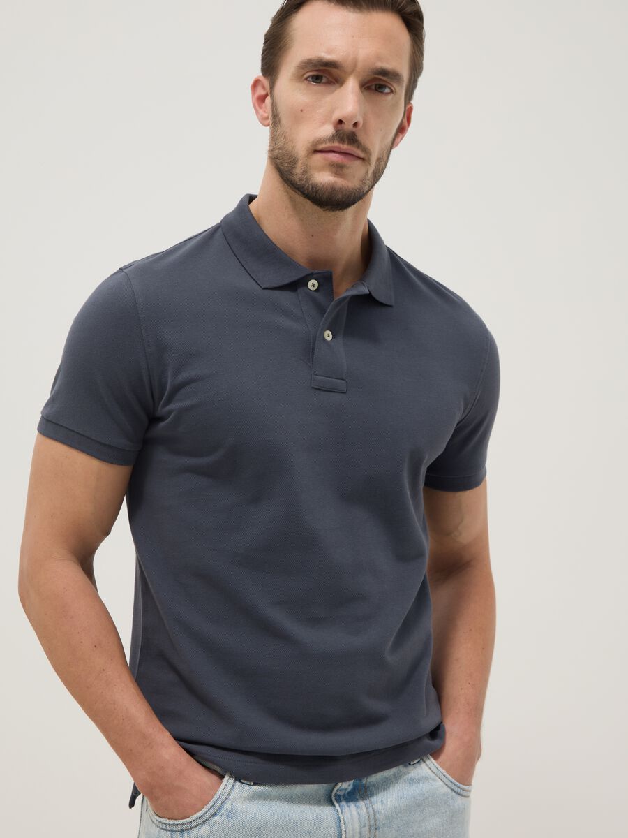 Blue slim fit short-sleeve polo in pure cotton_1
