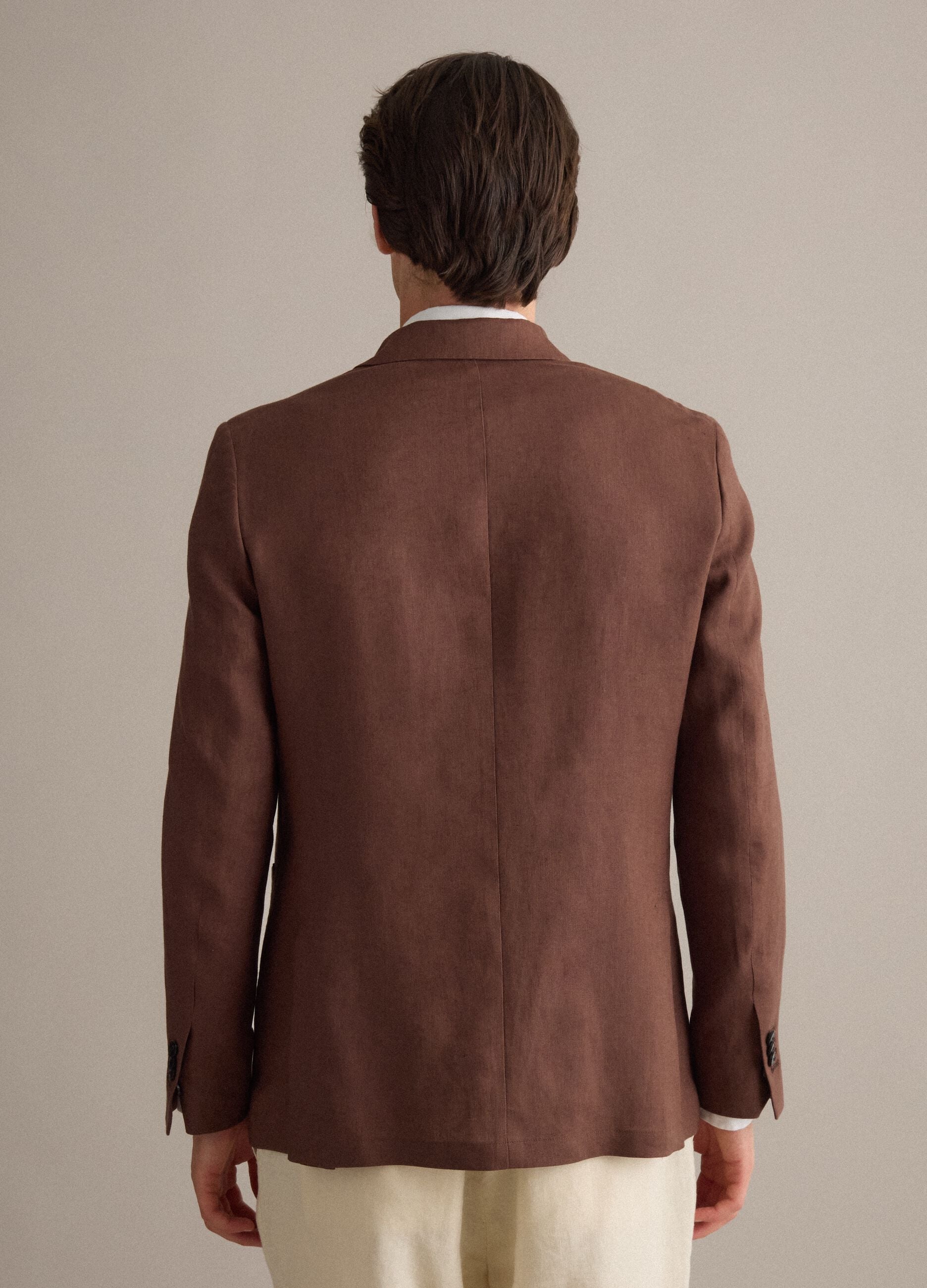 Brown pure linen regular-fit blazer