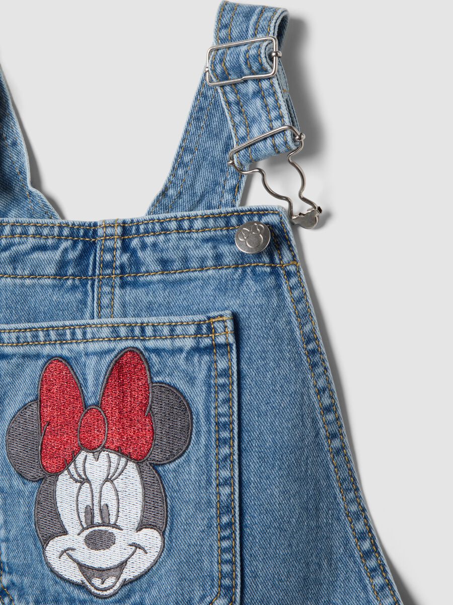 Girls&rsquo; blue denim dungarees in 100% cotton with Minnie embroidery_2